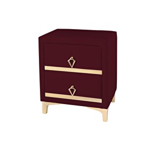 Doppia Linea Gold Komodin, İki Çekmeceli Bordo