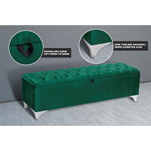 Vetra Sandıklı Bench Puf, Beyaz Yeşil