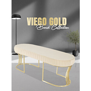 Viego Gold Striped Bench Puf Krem