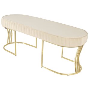Viego Gold Striped Bench Puf Krem