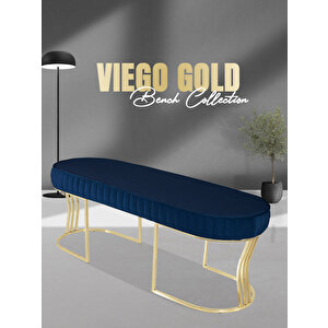 Viego Gold Striped Bench Puf Mavi
