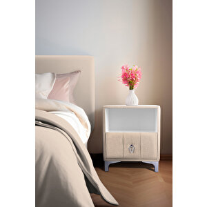 Singular Silver Komodin, Raflı Koyu Krem