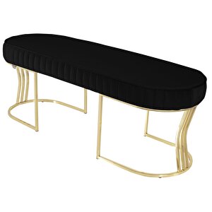 Viego Gold Striped Bench Puf Siyah