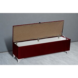 Vetra Sandıklı Bench Puf, Beyaz Bordo