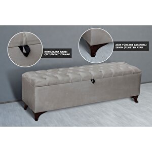 Vetra Sandıklı Bench Puf, Beyaz Krem