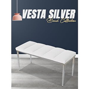 Vesta Silver Bench Puf Beyaz
