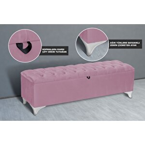Vetra Sandıklı Bench Puf, Beyaz Pembe