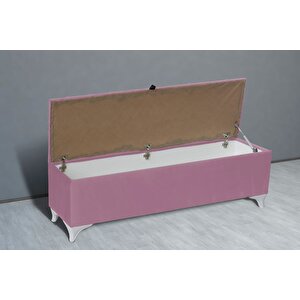 Vetra Sandıklı Bench Puf, Beyaz Pembe