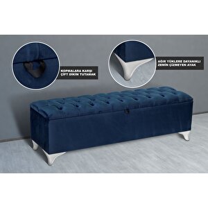 Vetra Sandıklı Bench Puf, Beyaz Mavi