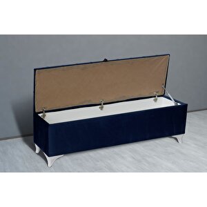 Vetra Sandıklı Bench Puf, Beyaz Mavi