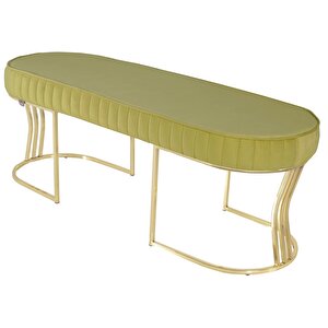 Viego Gold Striped Bench Puf Hardal
