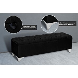 Vetra Sandıklı Bench Puf, Beyaz Siyah