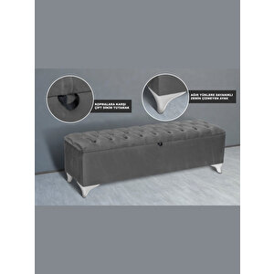 Vetra Sandıklı Bench Puf, Beyaz Açık Gri
