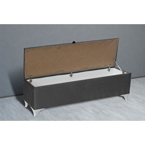 Vetra Sandıklı Bench Puf, Beyaz Açık Gri