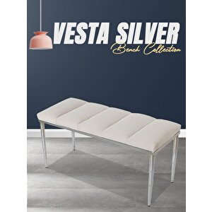 Vesta Silver Bench Puf Krem