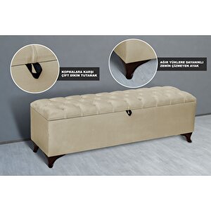 Vetra Sandıklı Bench Puf, Beyaz Oksit Sarı