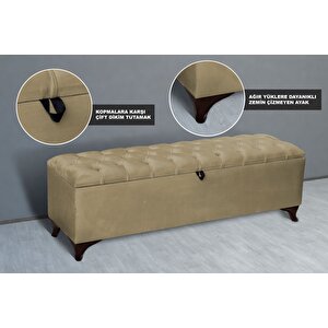 Vetra Sandıklı Bench Puf, Beyaz Hardal