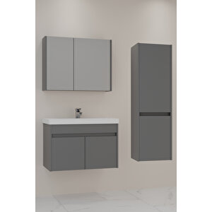 Bosna 80 Cm Banyo Dolabı - Boy Dolap Dahil Antrasit