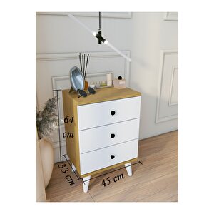 Komodin Parlak Beyaz Marbella 3 Çekmeceli Modern Komodin Yatak Odası