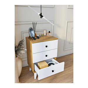 Komodin Parlak Beyaz Marbella 3 Çekmeceli Modern Komodin Yatak Odası