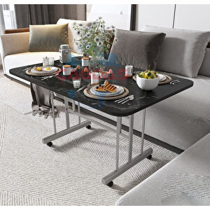Metal Ayakli Tekerlekli̇ Ekonomi̇k Orta Sehpa 70 X 110 Cm – Si̇yah Mermer