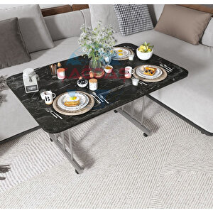Metal Ayakli Tekerlekli̇ Ekonomi̇k Orta Sehpa 70 X 110 Cm – Si̇yah Mermer
