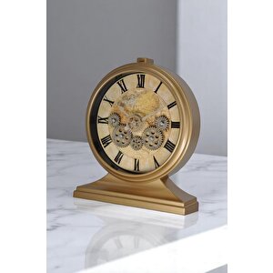 Efe Mark Premium Serisi Modern Kadranlı Döner Çarklı 32x28 Cm Ev Ve Ofis Masa Ve Duvar Saati Roma Rakamlı Harita Baskılı Gold