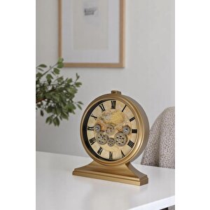 Efe Mark Premium Serisi Modern Kadranlı Döner Çarklı 32x28 Cm Ev Ve Ofis Masa Ve Duvar Saati Roma Rakamlı Harita Baskılı Gold