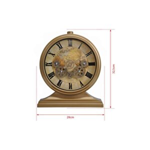 Efe Mark Premium Serisi Modern Kadranlı Döner Çarklı 32x28 Cm Ev Ve Ofis Masa Ve Duvar Saati Roma Rakamlı Harita Baskılı Gold