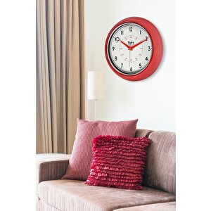 New-max Premium Serisi Retro Tasarım Metal Kadranlı Bombeli Cam Özellikli 25 Cm Ev Ve Ofis Saati Kırmızı