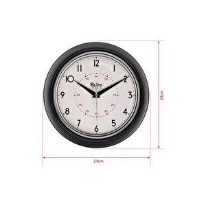 New-max Premium Serisi Retro Tasarım Metal Kadranlı Bombeli Cam Özellikli 25 Cm Ev Ve Ofis Saati Siyah