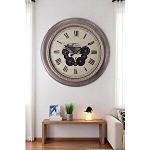 Efe Mark Premium Serisi Antik Eskitme Döner Çarklı Retro Tasarım 60 Cm Ev Ve Ofis Duvar Saati Roma Rakamlı Vintage Tasarım