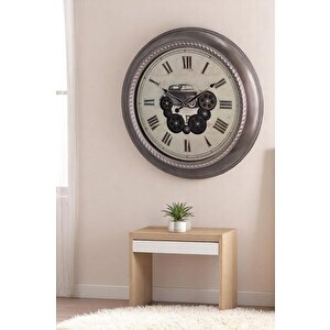 Efe Mark Premium Serisi Antik Eskitme Döner Çarklı Retro Tasarım 60 Cm Ev Ve Ofis Duvar Saati Roma Rakamlı Vintage Tasarım