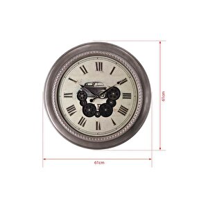 Efe Mark Premium Serisi Antik Eskitme Döner Çarklı Retro Tasarım 60 Cm Ev Ve Ofis Duvar Saati Roma Rakamlı Vintage Tasarım