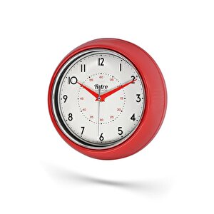 New-max Premium Serisi Retro Tasarım Metal Kadranlı Bombeli Cam Özellikli 30 Cm Ev Ve Ofis Saati Kırmızı