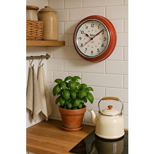 New-max Premium Serisi Retro Tasarım Metal Kadranlı Bombeli Cam Özellikli 30 Cm Ev Ve Ofis Saati Kırmızı
