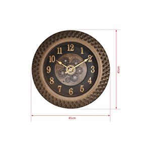 Efe Mark Premium Serisi Antik Eskitme Space Kadranlı Döner Çarklı Ev Ve Ofis Duvar Saati Kabartma Rakamlı 45 Cm Bronz
