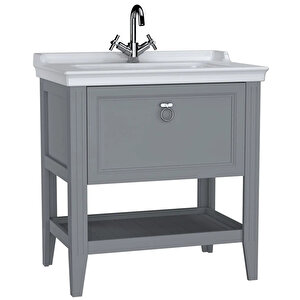 Vitra Valarte Tek Çekmeceli Etajerli Lavabo Dolabı, 80 Cm, Mat Gri (lavabo Dahil-krom Kulplu), 62181