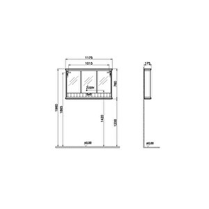 Vitra Valarte Led Aydınlatmalı Dolaplı Ayna, 120 Cm, Mat Gri 62238