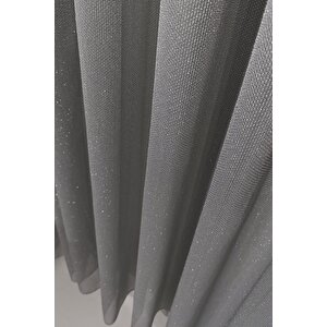 Velara Pırıltılı Tül Perde – Modern Salon, Gri, Ultra Dökümlü 1x3 Sık Pile 275x250 cm