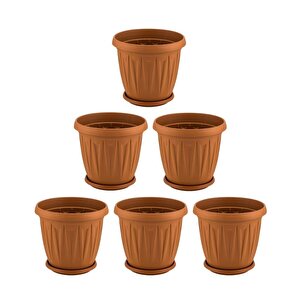 Sy-5704 Plastik Ürgüp Tabaklı Saksı Takımı 5 Lt Kahverengi 6 Adet