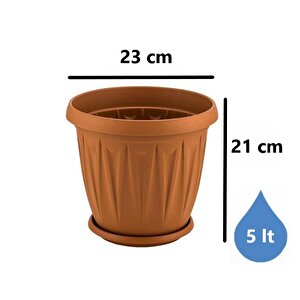 Sy-5704 Plastik Ürgüp Tabaklı Saksı Takımı 5 Lt Kahverengi 6 Adet