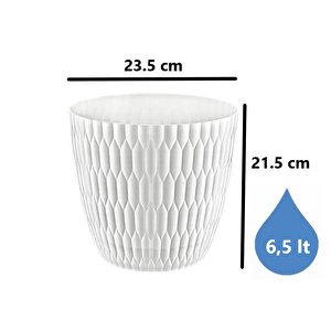 Sy-5445 6,5 Lt Beyaz Decora Desenli Saksı 6 Adet
