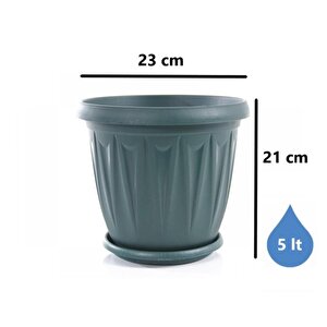 Sy-5704 Plastik Ürgüp Tabaklı Saksı Takımı 5 Lt Yeşil 6 Adet