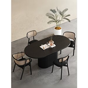 Apolena Oval Ahşap Bohem Yemek Masası 80x160 Siyah