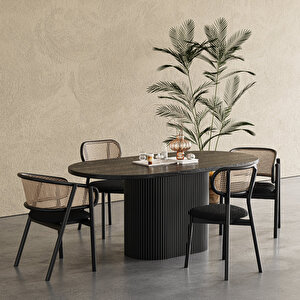 Apolena Oval Ahşap Bohem Yemek Masası 80x160 Siyah