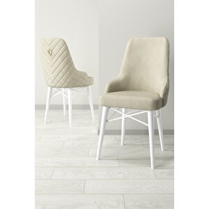 Mazaka Beyaz 80x132 Açılabilir Mdf Masa Yemek Odası Takımı, Mutfak Takımı 4 Adet Sandalye Krem