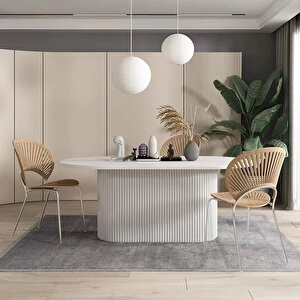 Terra Oval Natural Ahşap Bohem Masa 80x160 Beyaz - Beyaz