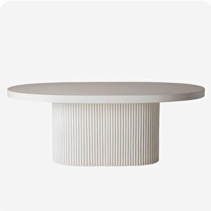 Terra Oval Natural Ahşap Bohem Masa 80x160 Beyaz - Beyaz