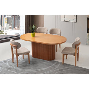Dina İskandinav Natural Ahşap Masa Sandalye Takımı 80x160 Natural